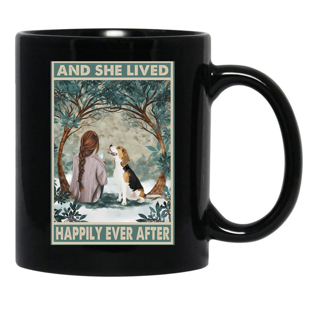 Beagle Dogs Lover And She Lived Happily Ever After Poster Black Coffee Mug - Black