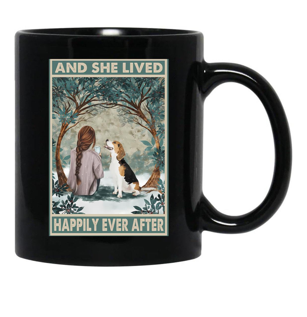 Beagle Dogs Lover And She Lived Happily Ever After Poster Black Coffee Mug - Black