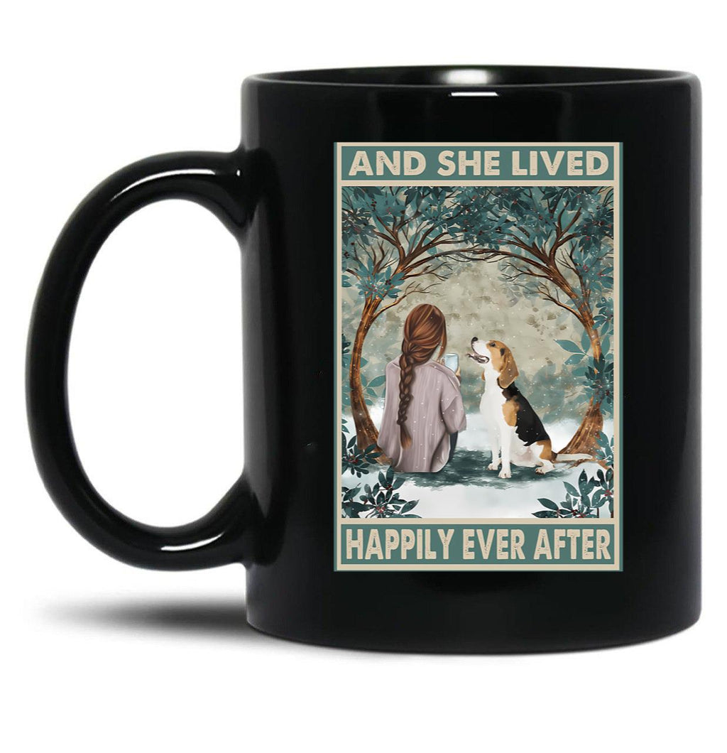 Beagle Dogs Lover And She Lived Happily Ever After Poster Black Coffee Mug