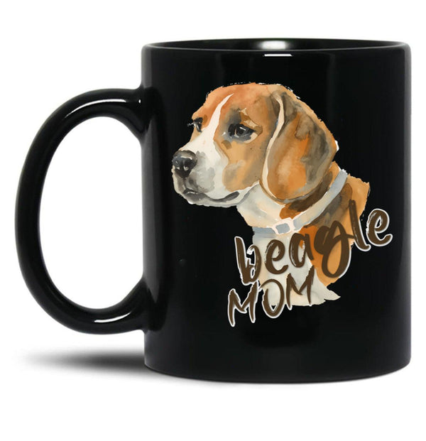 Beagle Mom Black Coffee Mug, Gift Coffee Mug - Black