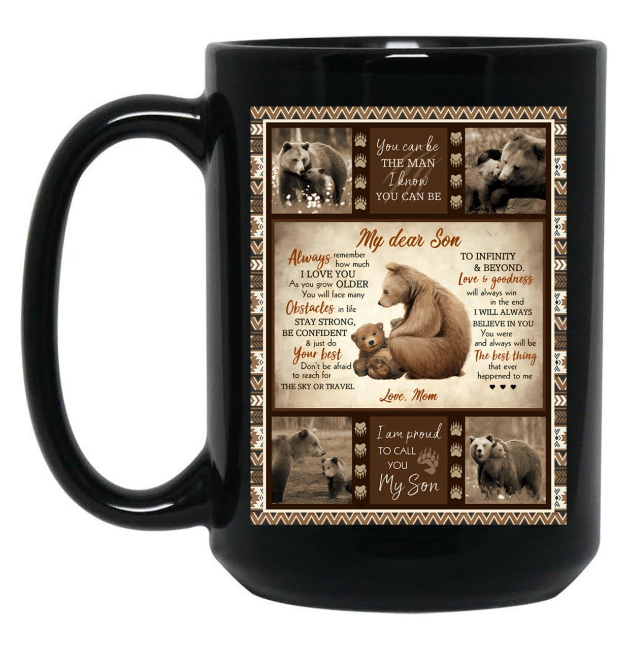Bear Mom Bear Son Blanket Graduation Birthday Family Support Gift Wild Animal Design Black Coffee Mug