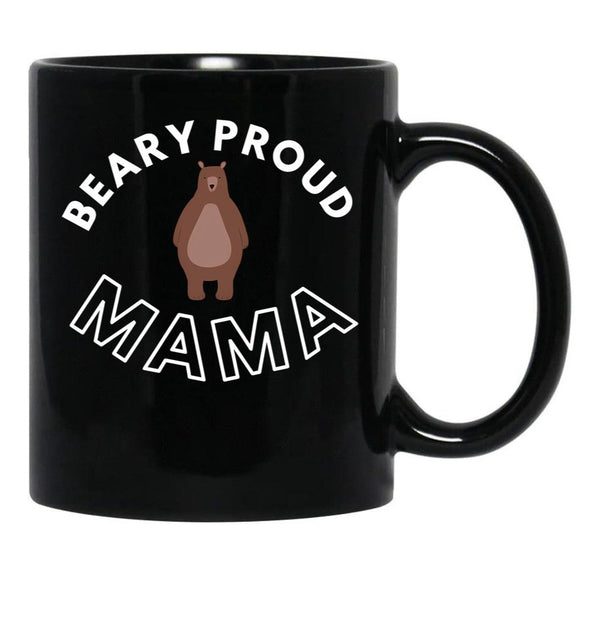 Beary Proud Mama Pun Black Coffee Mug, Gift Coffee Mug - Black