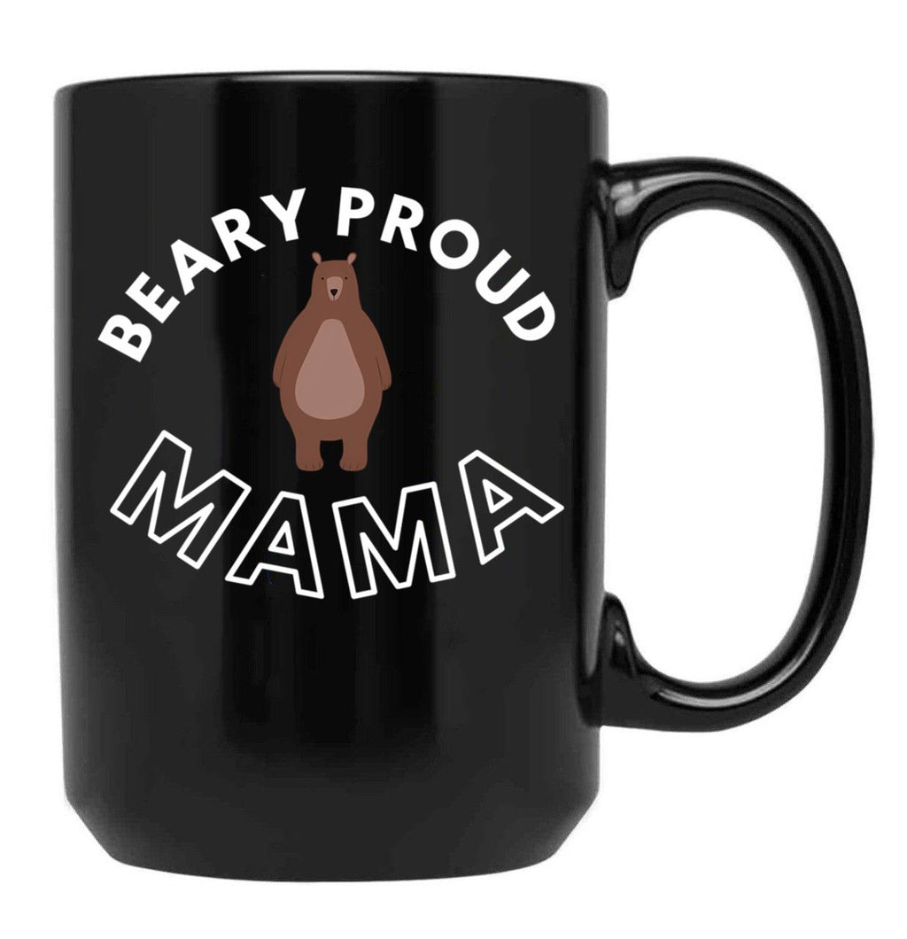 Beary Proud Mama Pun Black Coffee Mug, Gift Coffee Mug
