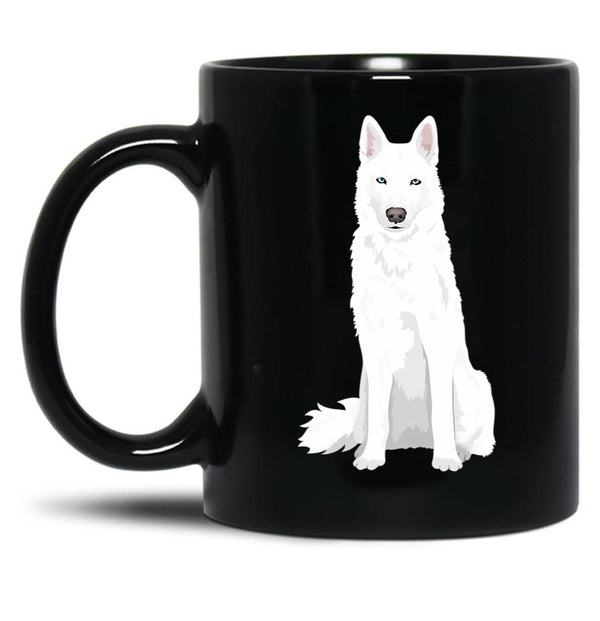 Beautiful White Siberian Husky - Sweet White Snow Dog Black Coffee Mug, Gift Coffee Mug - Black