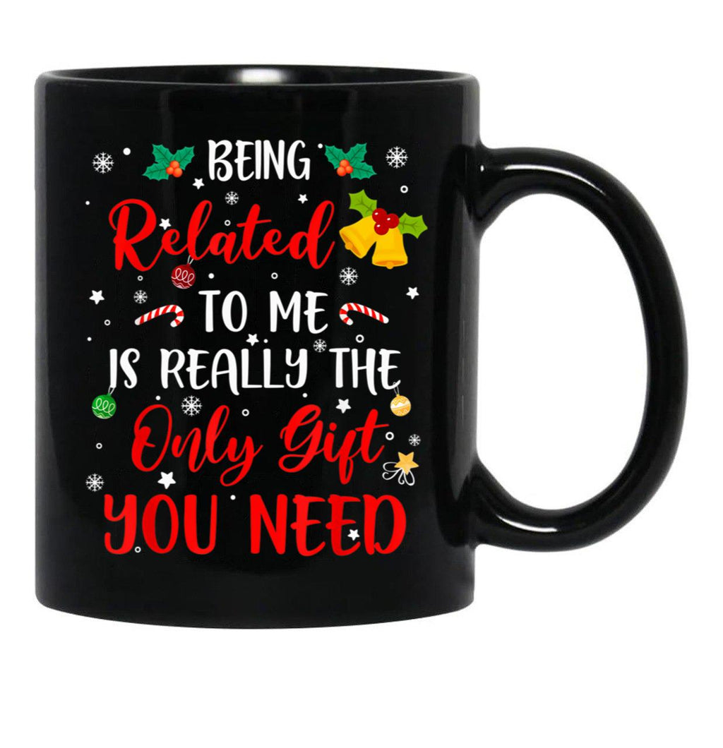 Being Related To Me Cute Christmas Family Xmas Pajama Couple Black Coffee Mug - Black