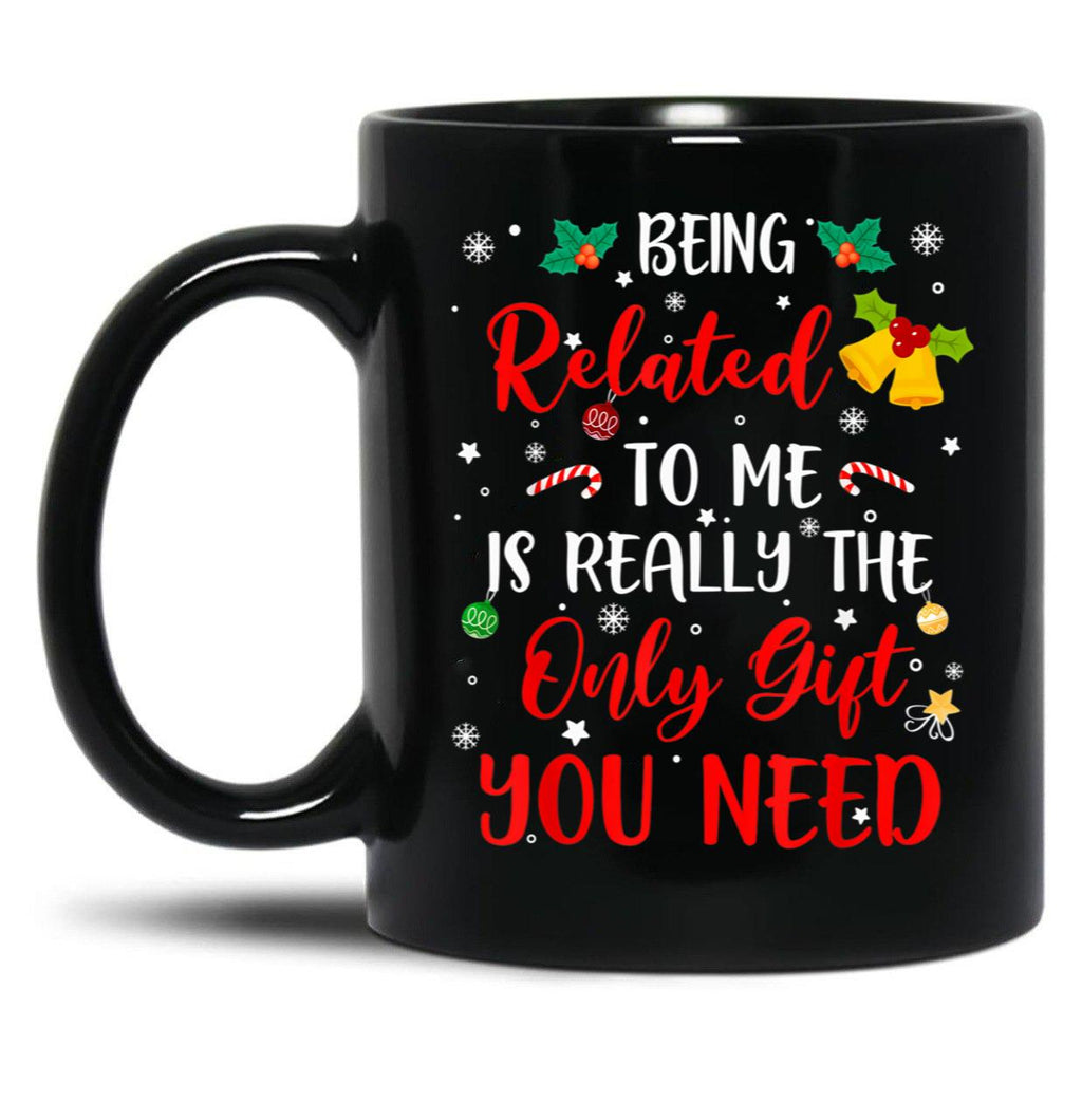 Being Related To Me Cute Christmas Family Xmas Pajama Couple Black Coffee Mug