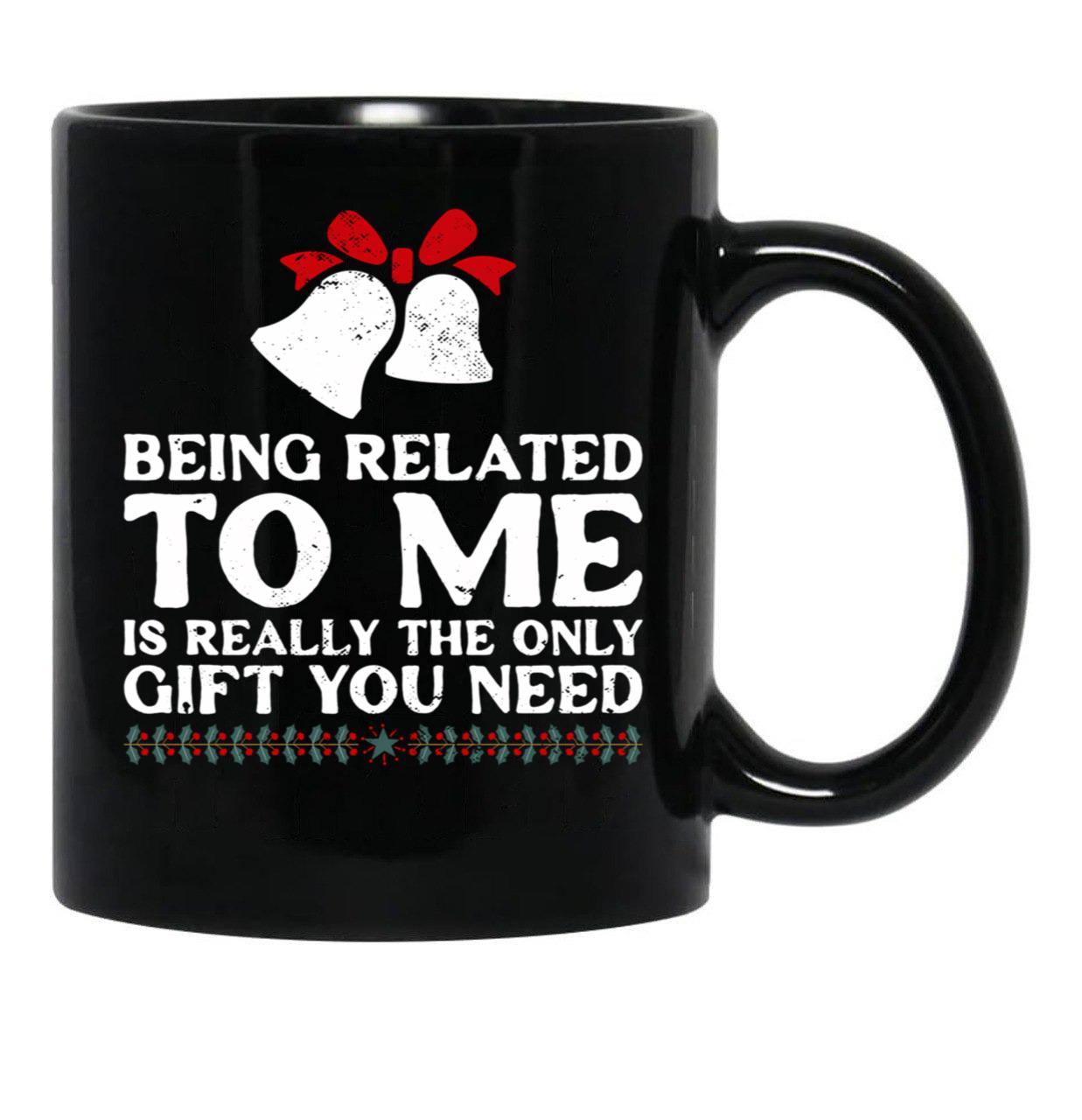Being Related To Me Funny Christmas Family Xmas Black Coffee Mug - Black