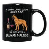Belgian Malinois And Wine Funny Dog Black Coffee Mug, Gift Coffee Mug - Black