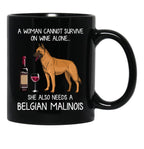 Belgian Malinois And Wine Funny Dog Black Coffee Mug, Gift Coffee Mug - Black
