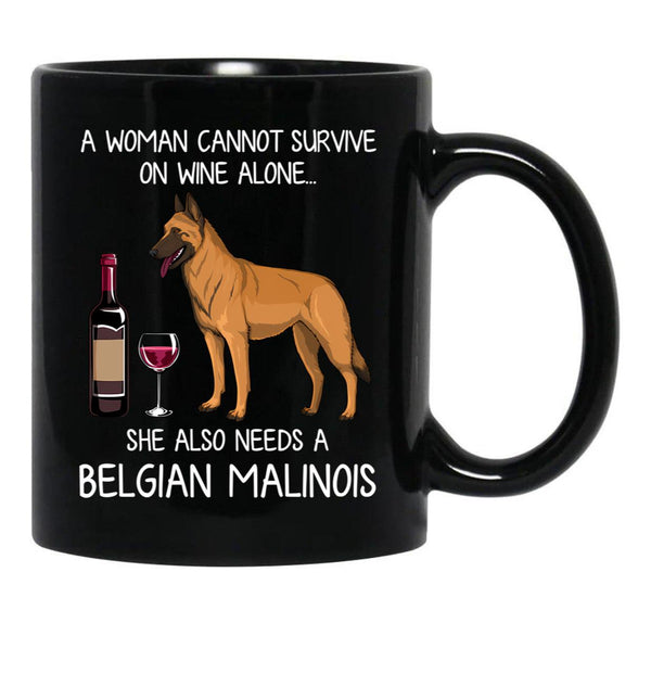 Belgian Malinois And Wine Funny Dog Black Coffee Mug, Gift Coffee Mug - Black