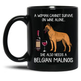 Belgian Malinois And Wine Funny Dog Black Coffee Mug, Gift Coffee Mug - Black