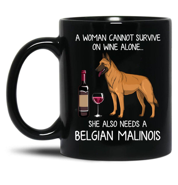 Belgian Malinois And Wine Funny Dog Black Coffee Mug, Gift Coffee Mug - Black