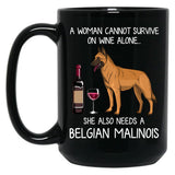Belgian Malinois And Wine Funny Dog Black Coffee Mug, Gift Coffee Mug
