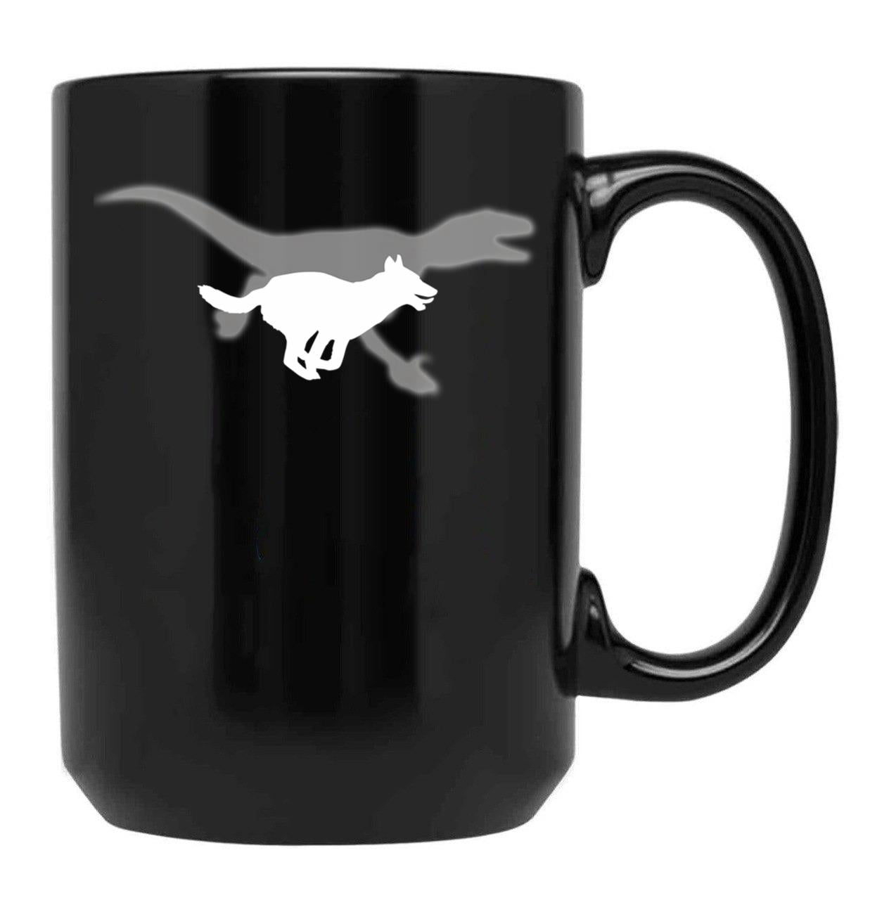 Belgian Malinois Velociraptor Maliraptor Running Shadow Dog Gift Black Coffee Mug, Gift Coffee Mug