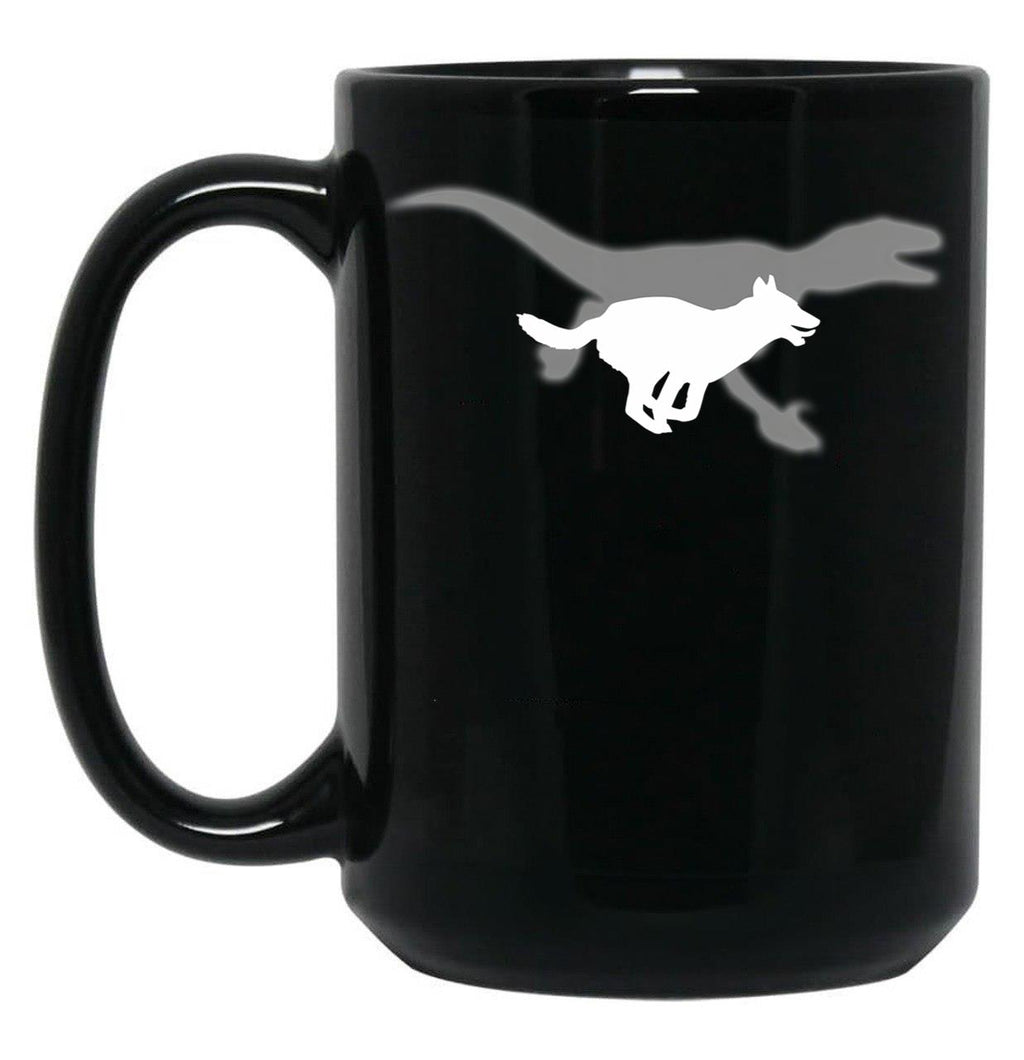Belgian Malinois Velociraptor Maliraptor Running Shadow Dog Gift Black Coffee Mug, Gift Coffee Mug