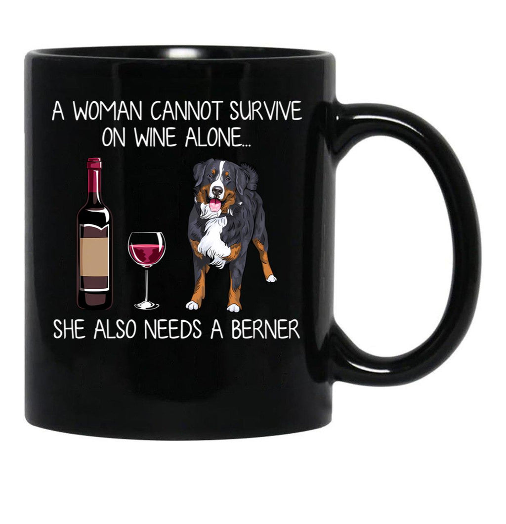 Berner And Wine Funny Dog Black Coffee Mug, Gift Coffee Mug - Black