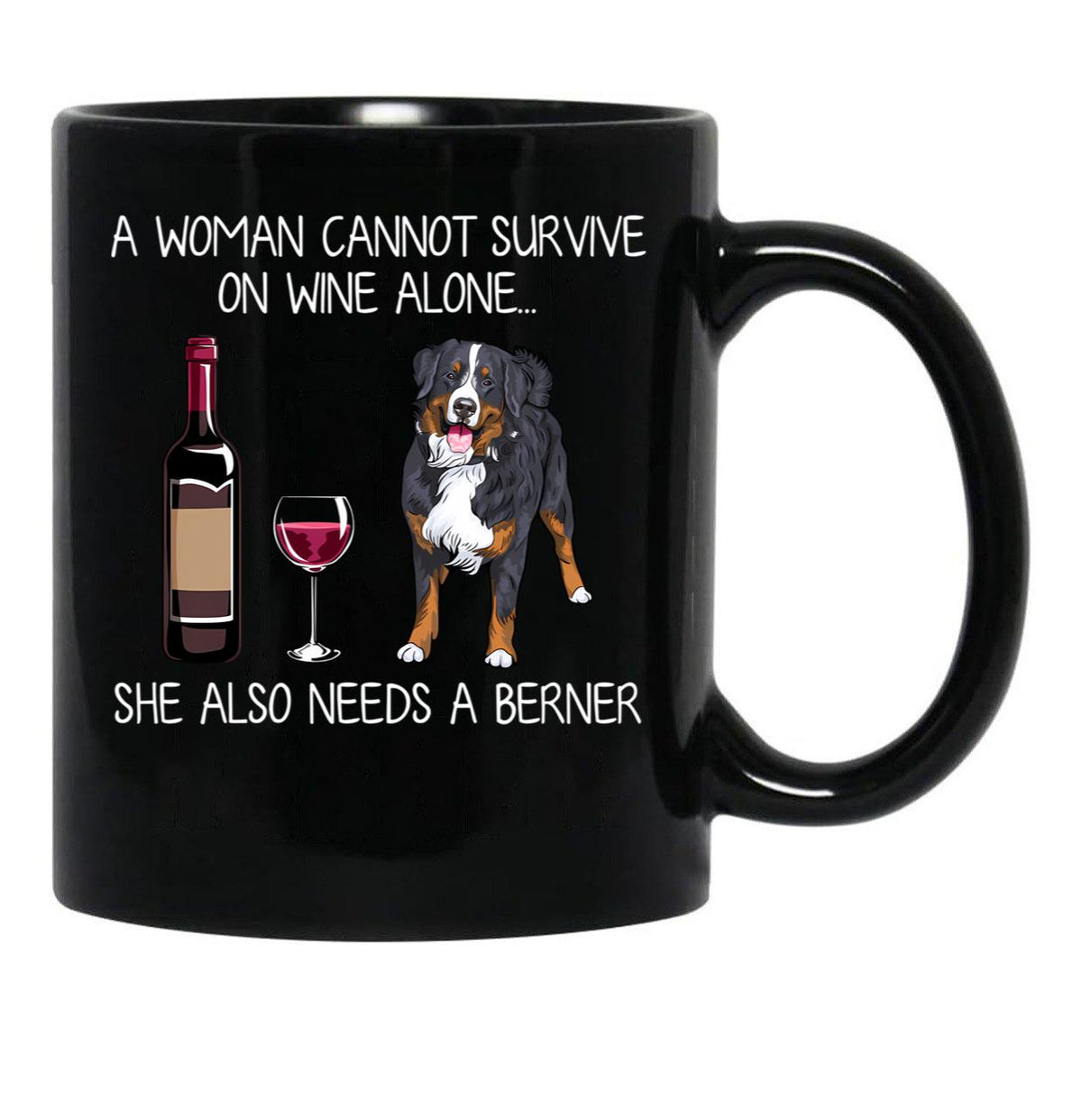 Berner And Wine Funny Dog Black Coffee Mug, Gift Coffee Mug - Black