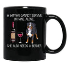Berner And Wine Funny Dog Black Coffee Mug, Gift Coffee Mug - Black