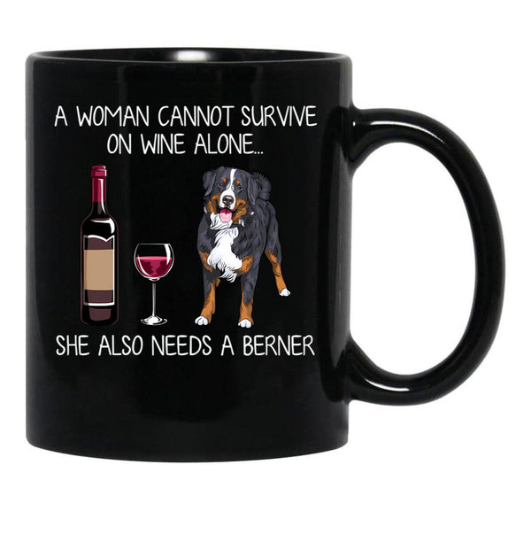 Berner And Wine Funny Dog Black Coffee Mug, Gift Coffee Mug - Black