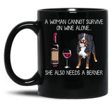 Berner And Wine Funny Dog Black Coffee Mug, Gift Coffee Mug - Black