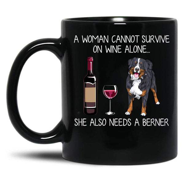 Berner And Wine Funny Dog Black Coffee Mug, Gift Coffee Mug - Black