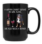 Berner And Wine Funny Dog Black Coffee Mug, Gift Coffee Mug