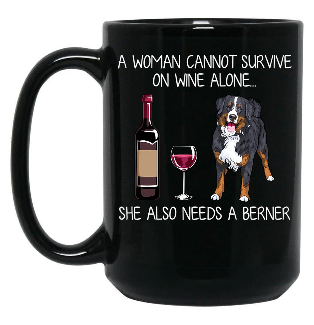 Berner And Wine Funny Dog Black Coffee Mug, Gift Coffee Mug