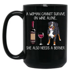 Berner And Wine Funny Dog Black Coffee Mug, Gift Coffee Mug