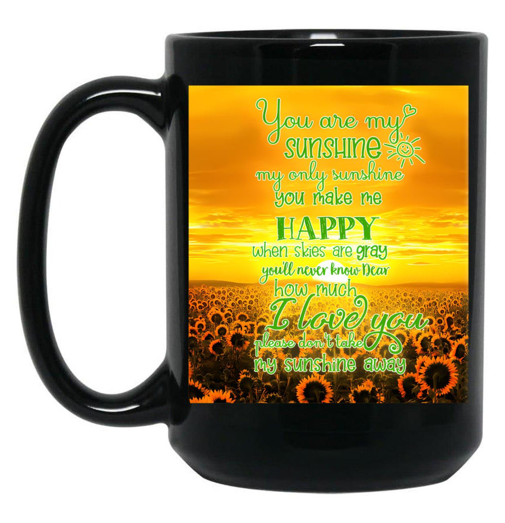 Bernese Mountain Dog You Are My Sunshine Yellow Sunflower Garden Black Coffee Mug