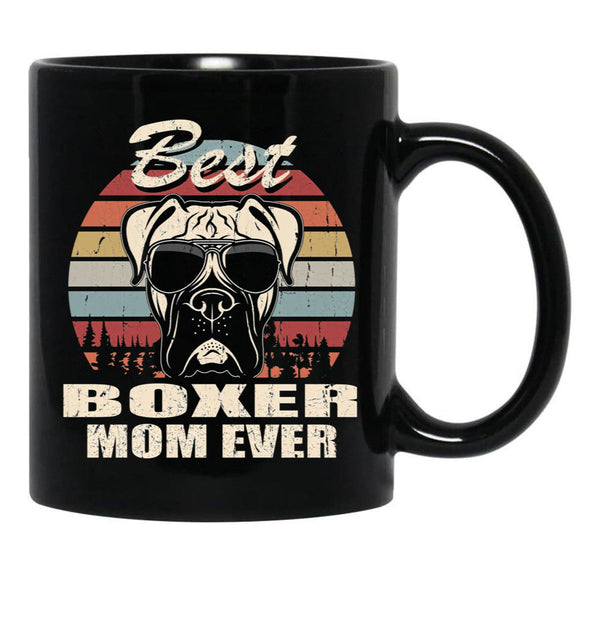 Best Boxer Mom Ever Vintage Retro Dog Mom Black Coffee Mug, Gift Coffee Mug - Black