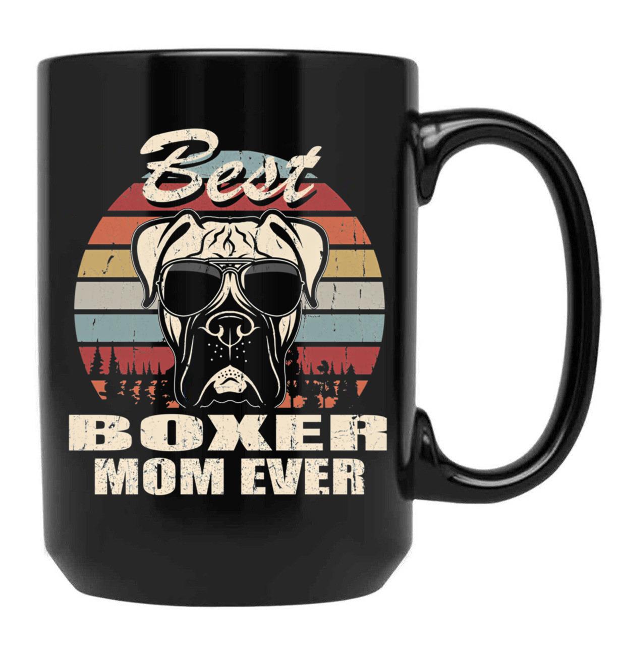 Best Boxer Mom Ever Vintage Retro Dog Mom Black Coffee Mug, Gift Coffee Mug