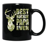 Best Buckin' Papa Ever - Camo Black Coffee Mug, Gift Coffee Mug - Black