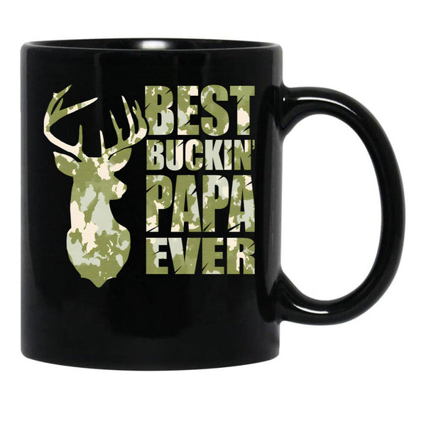 Best Buckin' Papa Ever - Camo Black Coffee Mug, Gift Coffee Mug - Black