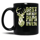 Best Buckin' Papa Ever - Camo Black Coffee Mug, Gift Coffee Mug - Black