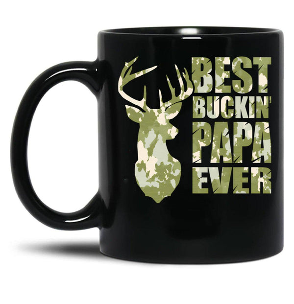 Best Buckin' Papa Ever - Camo Black Coffee Mug, Gift Coffee Mug - Black