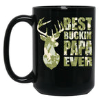 Best Buckin' Papa Ever - Camo Black Coffee Mug, Gift Coffee Mug