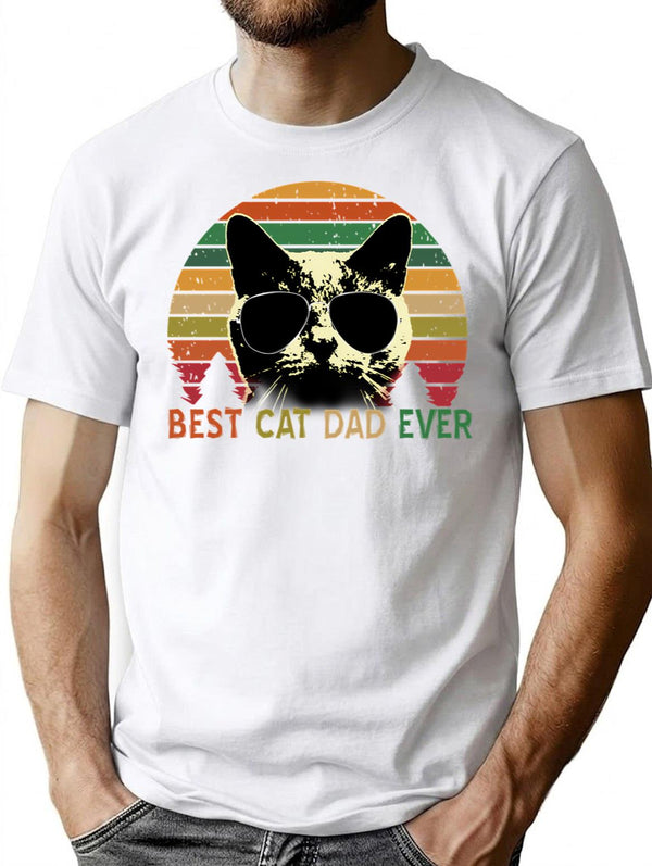 Best Cat Dad Ever - Vintage Retro Cat Father Gift Men T-Shirt T-Shirt for Men & Women, T-Shirts Graphic Tee - White
