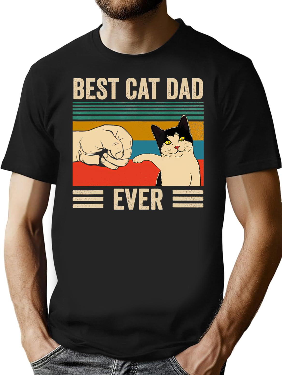 Best Cat Dad Ever Vintage T-Shirt for Men & Women, T-Shirts Graphic Tee - Black