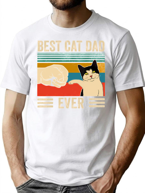 Best Cat Dad Ever Vintage T-Shirt for Men & Women, T-Shirts Graphic Tee - White