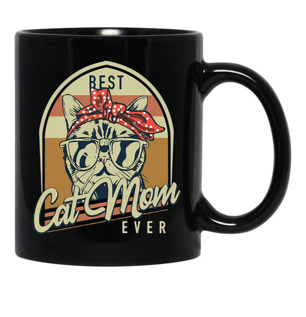 Best Cat Mom Ever Vintage Cats Mom Black Coffee Mug, Gift Coffee Mug - Black