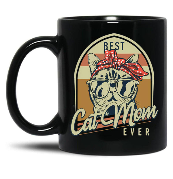 Best Cat Mom Ever Vintage Cats Mom Black Coffee Mug, Gift Coffee Mug - Black