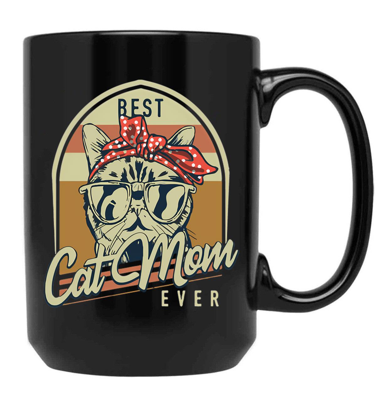 Best Cat Mom Ever Vintage Cats Mom Black Coffee Mug, Gift Coffee Mug