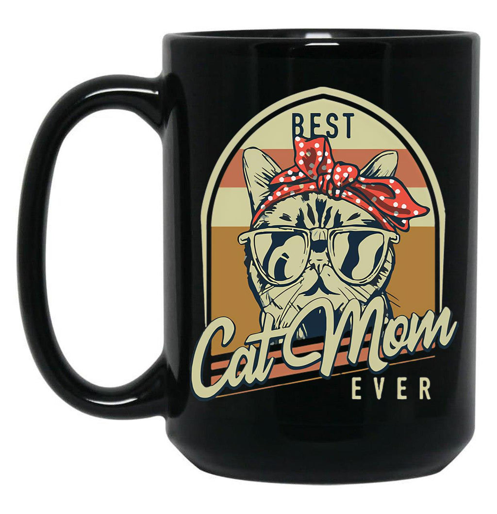 Best Cat Mom Ever Vintage Cats Mom Black Coffee Mug, Gift Coffee Mug