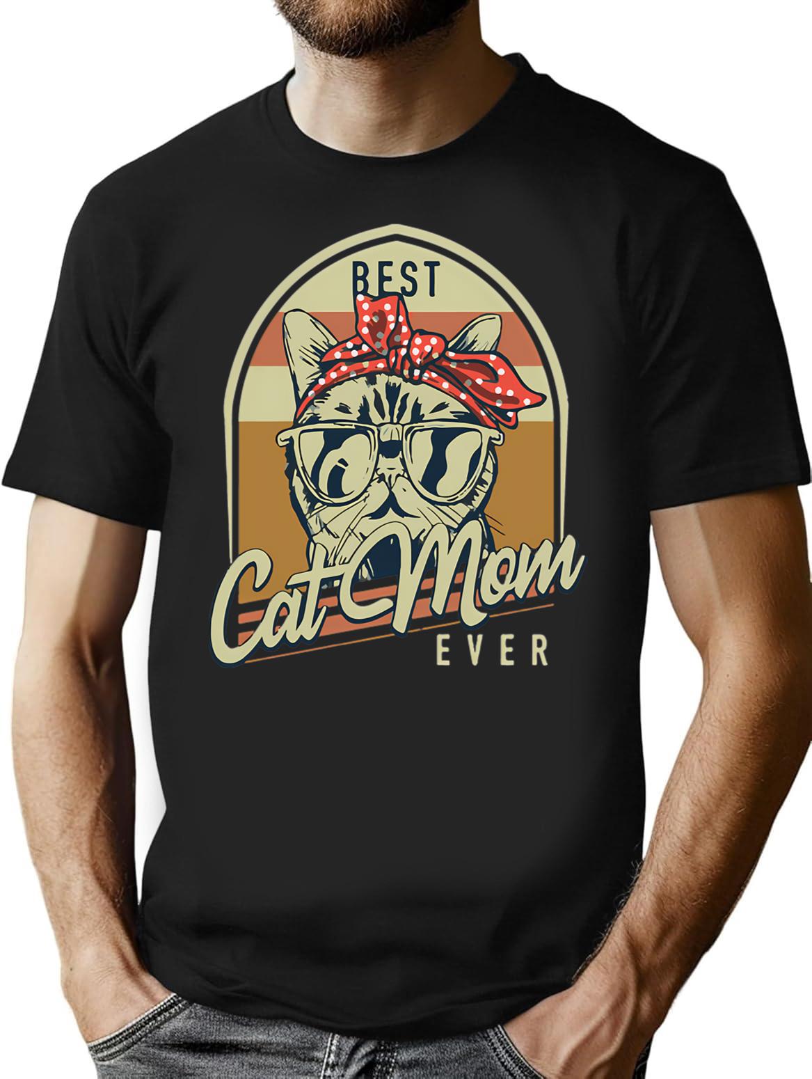 Best Cat Mom Ever Vintage Cats Mom T-Shirt for Men & Women, T-Shirts Graphic Tee - Black