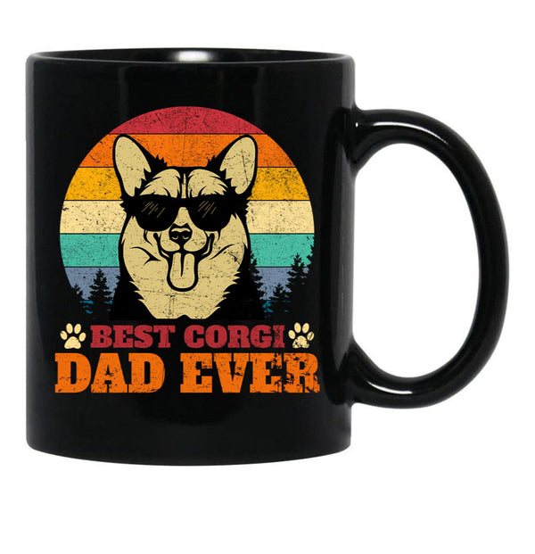 Best Corgi Dad Ever Retro Vintage Black Coffee Mug, Gift Coffee Mug - Black