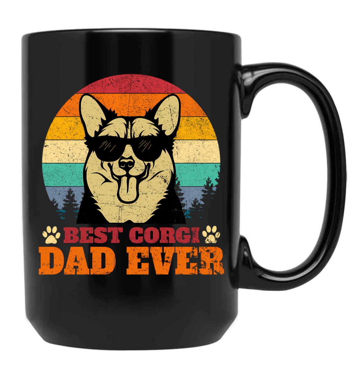 Best Corgi Dad Ever Retro Vintage Black Coffee Mug, Gift Coffee Mug