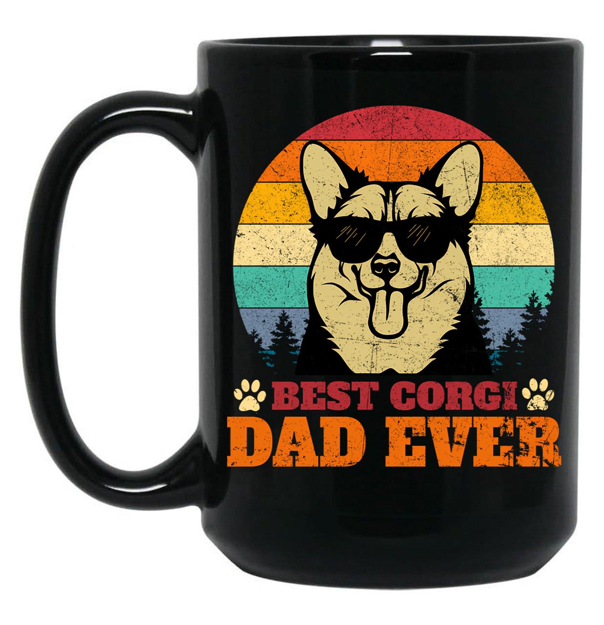Best Corgi Dad Ever Retro Vintage Black Coffee Mug, Gift Coffee Mug