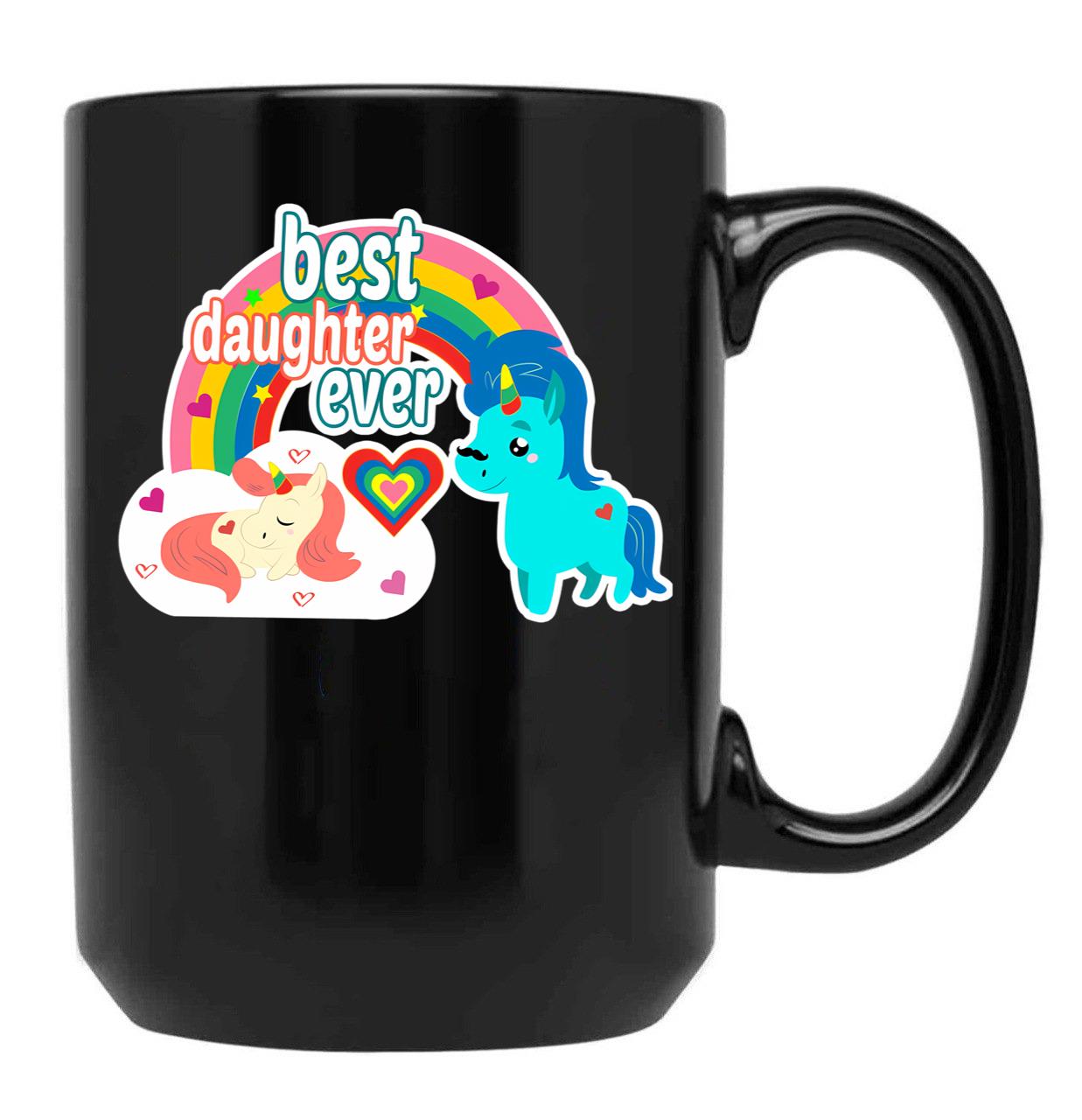 Best Daughter Ever Gift For Dad Unicorn Style Black Coffee Mug - Black