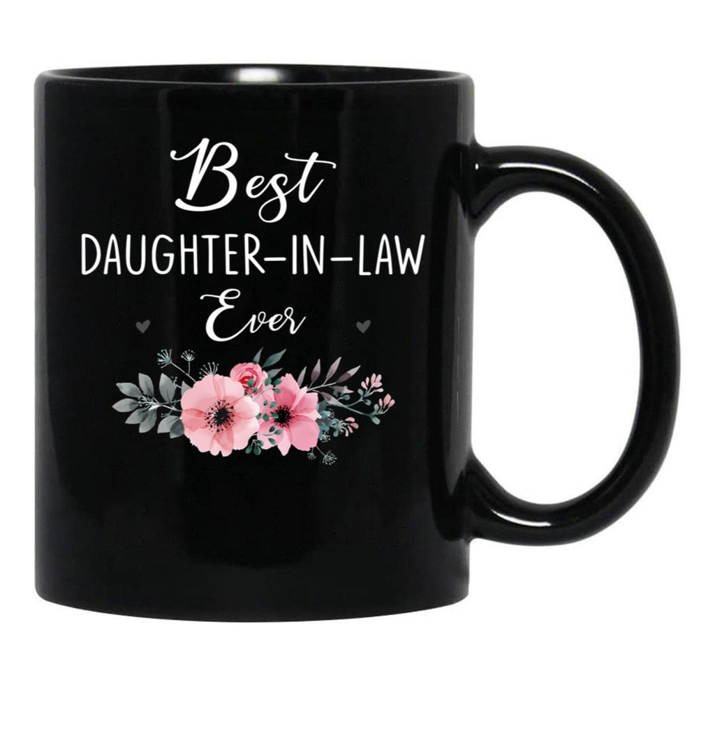 Best Daughter In Law Ever Flowers Father Mother In Law Floral Black Coffee Mug - Black