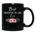 Best Daughter In Law Ever Flowers Father Mother In Law Floral Black Coffee Mug - Black